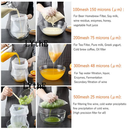 Reusable Nylon Filter Bags for Soy Milk, Wine, Nut Milk, Tea, Coffee, Oil, Yogurt, and More!
