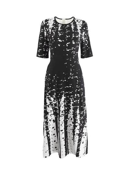 Women’s Elegant Long Party Dress 2024 – Loose Retro Printed Casual Dress with Round Neck & Short Sleeves