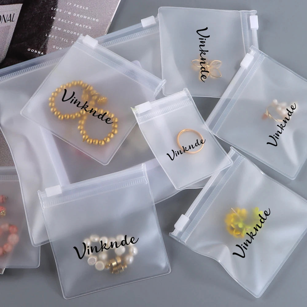 200PCS Bulk Jewelry Zipper Bags — Custom Frosted Transparent PVC Pouches for Necklaces, Earrings & Rings with Logo