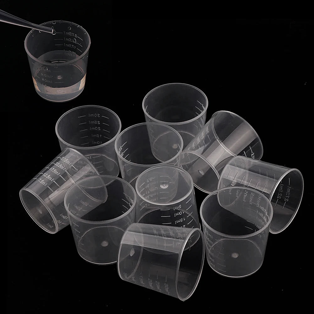 20/100PCS Transparent Plastic Measuring Cups – Disposable Liquid Containers for Epoxy Resin, Silicone Mold, DIY Jewelry Making