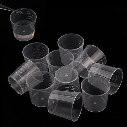 20/100PCS Transparent Plastic Measuring Cups – Disposable Liquid Containers for Epoxy Resin, Silicone Mold, DIY Jewelry Making