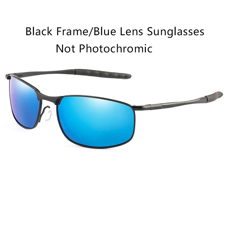 Photochromic Men’s Polarized Sunglasses – Metal Square Frame, UV400 Protection for Driving, Sports & Cycling