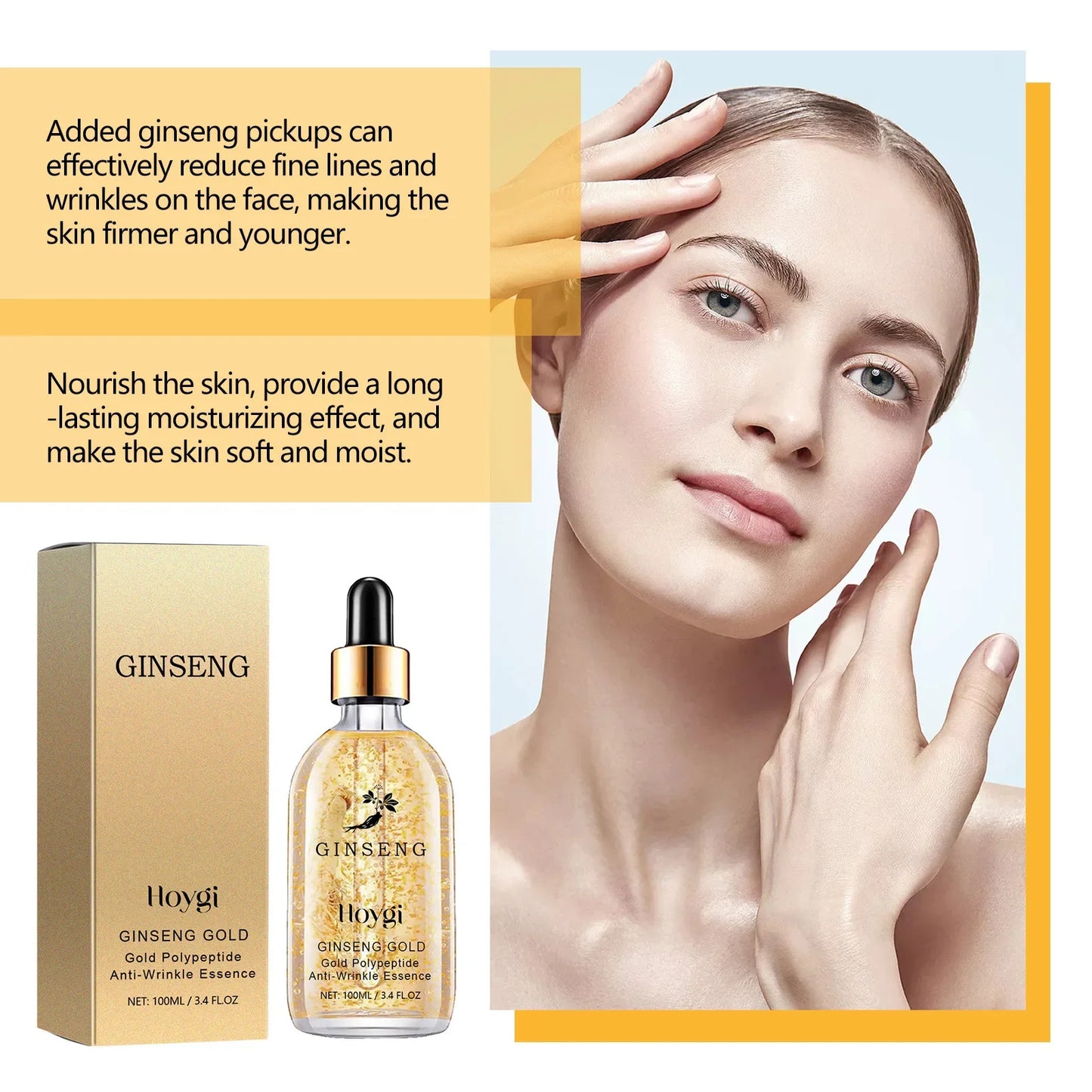 120ml Gold Ginseng Facial Essence Serum with Polypeptides Deep Hydration Brightening Moisturizing Skin Care Treatment