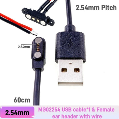Magnetic Pogo Pin Connector - 2–5 Pin Spring-Loaded Male/Female Power Socket, 2.54/2.8mm Spacing, USB Cable Compatible