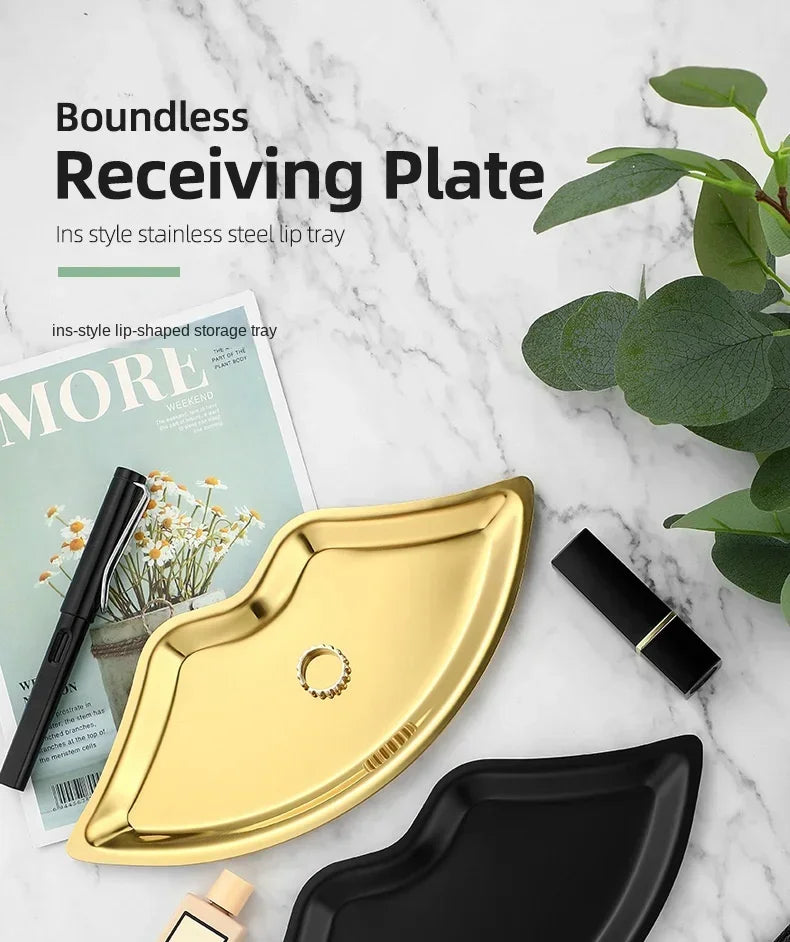 Stainless Steel Lip Shaped Jewelry Tray – Decorative Cosmetic Organizer & Metal Storage Dish