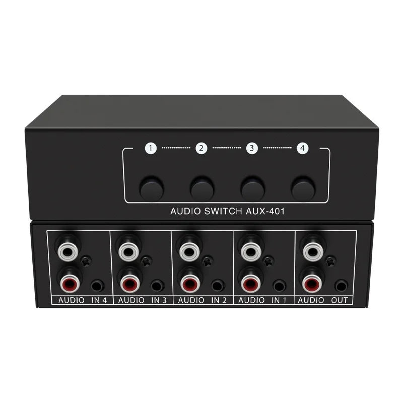4-in-1 RCA AUX Audio Switcher - Passive Stereo Input Selector Box with 3.5mm & L/R RCA Output