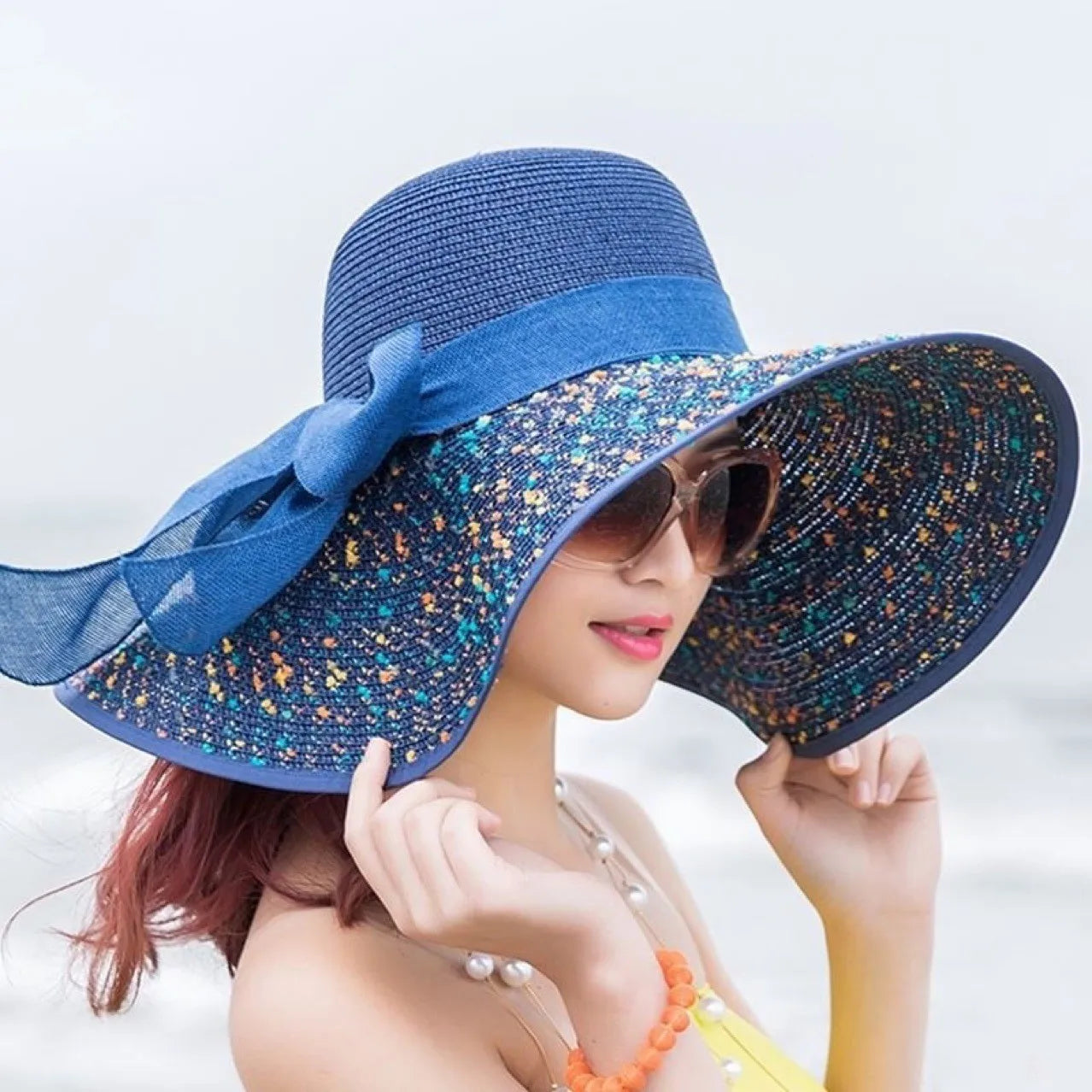 Wide Brim Straw Sun Hat - Summer Beach Travel Shade & UV Protection Hat