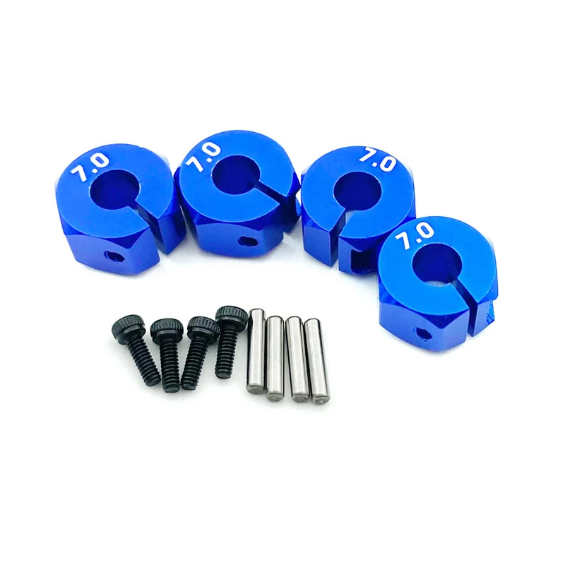 4PCS Aluminum Wheel Hex Hubs — 12mm Drive with Pins & Screws, 5/6/7mm Thickness for RC Cars, Crawlers, HSP, Tamiya, SCX10 & Slash