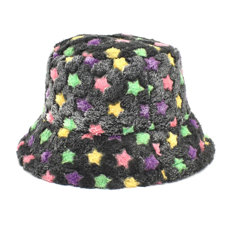 Women’s Winter Bucket Hat – Fashion Leopard Panama, Warm Vintage Faux Fur Fisherman Cap