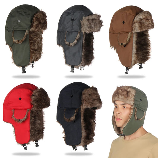Men's and Women's Trapper Bomber Hats - Ushanka Winter Earflap Hat, Warm Plush Cap for Outdoor Sports, Skiing, Hunting, and Fishing