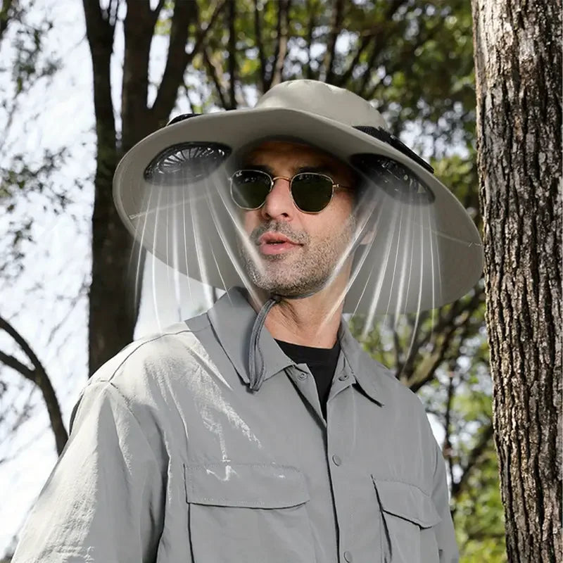 Men’s Quick-Dry Bucket Hat – Large Sun Hat with USB Rechargeable Solar Fan for Hiking, Camping & Fishing