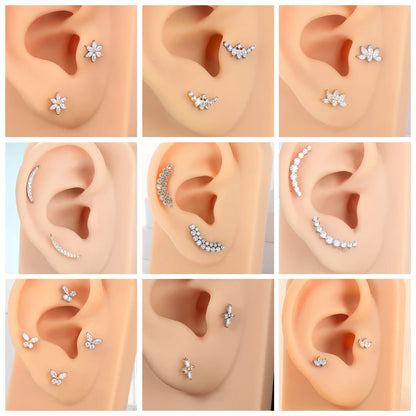 Titanium CZ Tragus & Helix Stud – Internally Threaded Labret Lip Ring Piercing Earring (1PC)