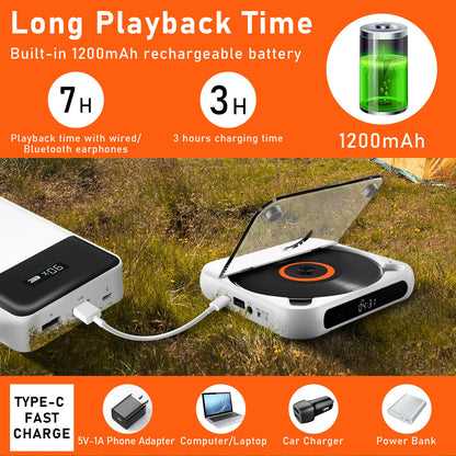 KC918 CD Player, Portable Bluetooth Speaker with LED Screen, Stereo, IR Remote, Wall Mountable & FM Radio
