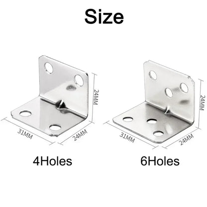 50/10PCS Universal Stainless Steel Corner Bracket | 90 Degree Right Angle Fixed Bracket for Wood Furniture, Bedframe, Cabinet Accessories