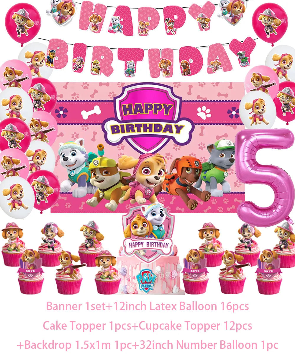 PAW Patrol Skye Pink Birthday Party Decorations Set – Foil Balloon Backdrop, Disposable Tableware & Baby Shower Supplies for Girls Kids Gifts