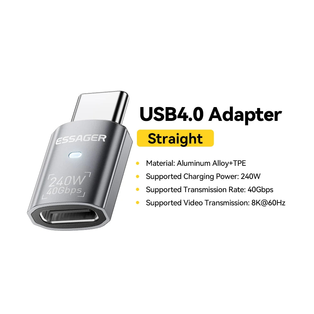 Essager USB4.0 OTG Adapter - 40Gbps 240W Fast Charging USB-C Converter with 8K 60Hz Support
