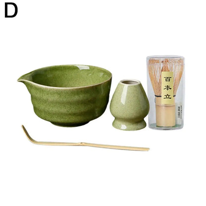4pcs Japanese Ceramic Matcha Tea Set – High-End Gift Box with Whisk, Bowl, Grinder & Brush