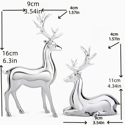 Nordic Christmas Deer Resin Statue Set – Electroplated Double Reindeer Home & Office Desktop Decoration