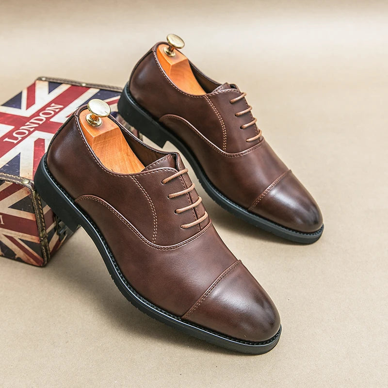 Men’s Luxury Leather Dress Shoes — Comfortable Pointed Business & Wedding Shoes Black