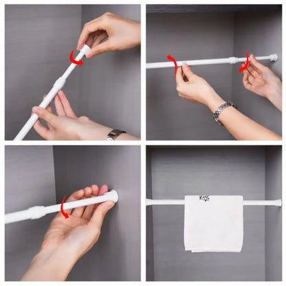18-110cm Adjustable Telescopic Curtain Rod – Spring-Loaded Extendable Hanging Pole for Home & Bathroom