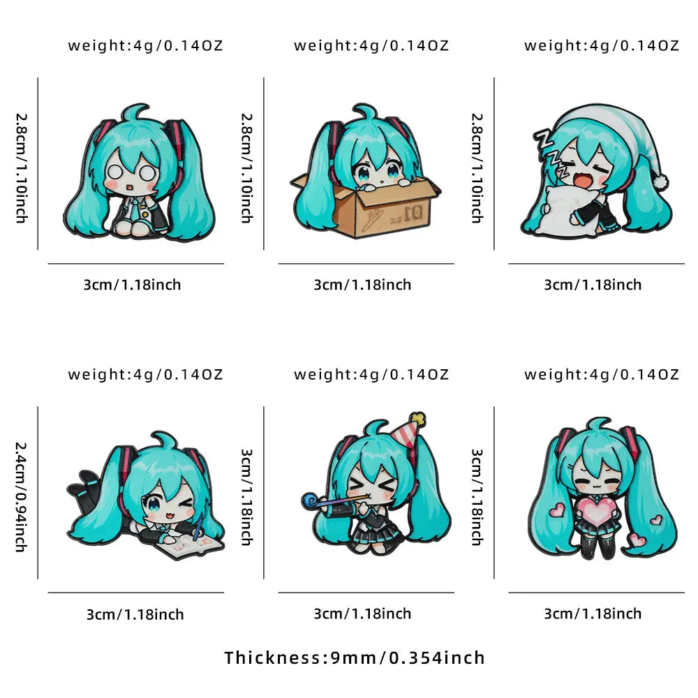 6-Piece Kawaii Chibi Vocaloid Enamel Pin Set - Cute Anime Metal Lapel Badges for Backpacks & Gifts