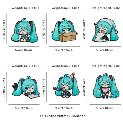 6-Piece Kawaii Chibi Vocaloid Enamel Pin Set - Cute Anime Metal Lapel Badges for Backpacks & Gifts