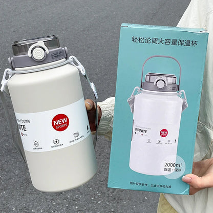 2000ml Stainless Steel Thermos Mug – Large Capacity Insulated Water Bottle with Handle & Straw, Leakproof Sports Water Jug