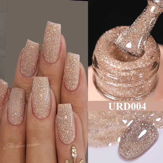 UR SUGAR Champagne Gold Silver Reflective Glitter Gel Nail Polish 15ml - Semi-Permanent Soak Off UV Manicure Art Varnish