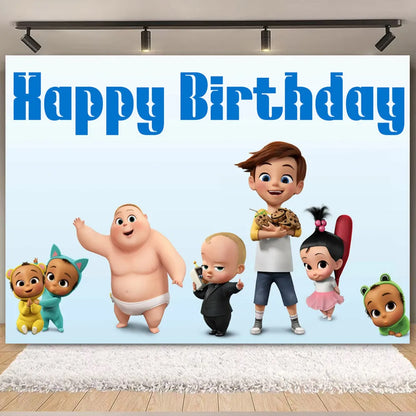 Cartoon Boss Baby Birthday Party Set - Disposable Tableware, Backdrop & Balloons for Kids Baby Shower Decor