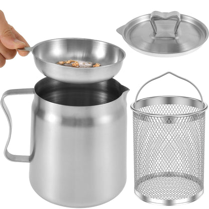 2L/1.5L Stainless Steel Oil Filter Fry Basket – Fine Mesh Strainer Pot for Oil Storage and Kitchen Grease