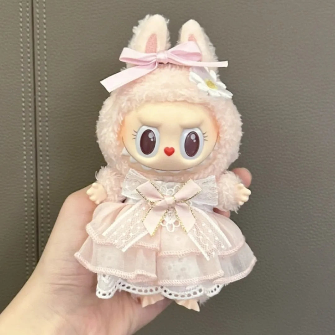 Labubu Pink Ribbon Dress - Cute Fairy Costume Outfit Accessory for 15/17cm Vinyl Doll