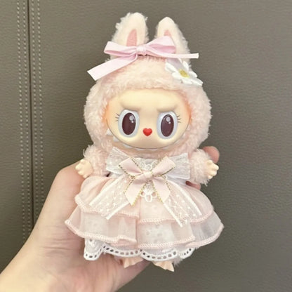 Labubu Pink Ribbon Dress - Cute Fairy Costume Outfit Accessory for 15/17cm Vinyl Doll