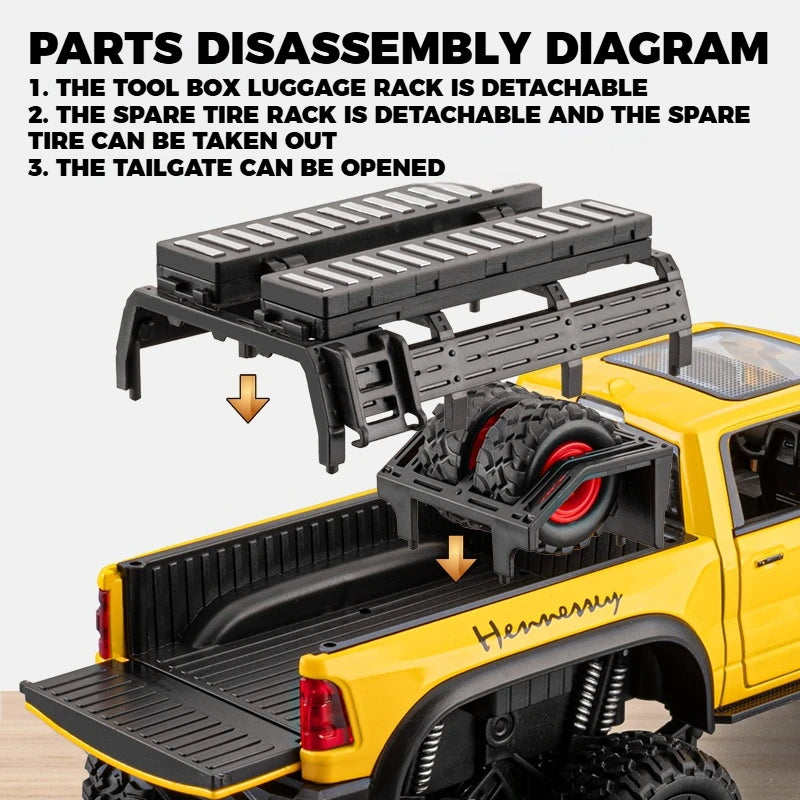 1:24 Dodge Mammoth RAM 1000 TRX 6x6 Diecast Model Car – Metal Alloy Toy with Lights for Kids & Collectors Gift