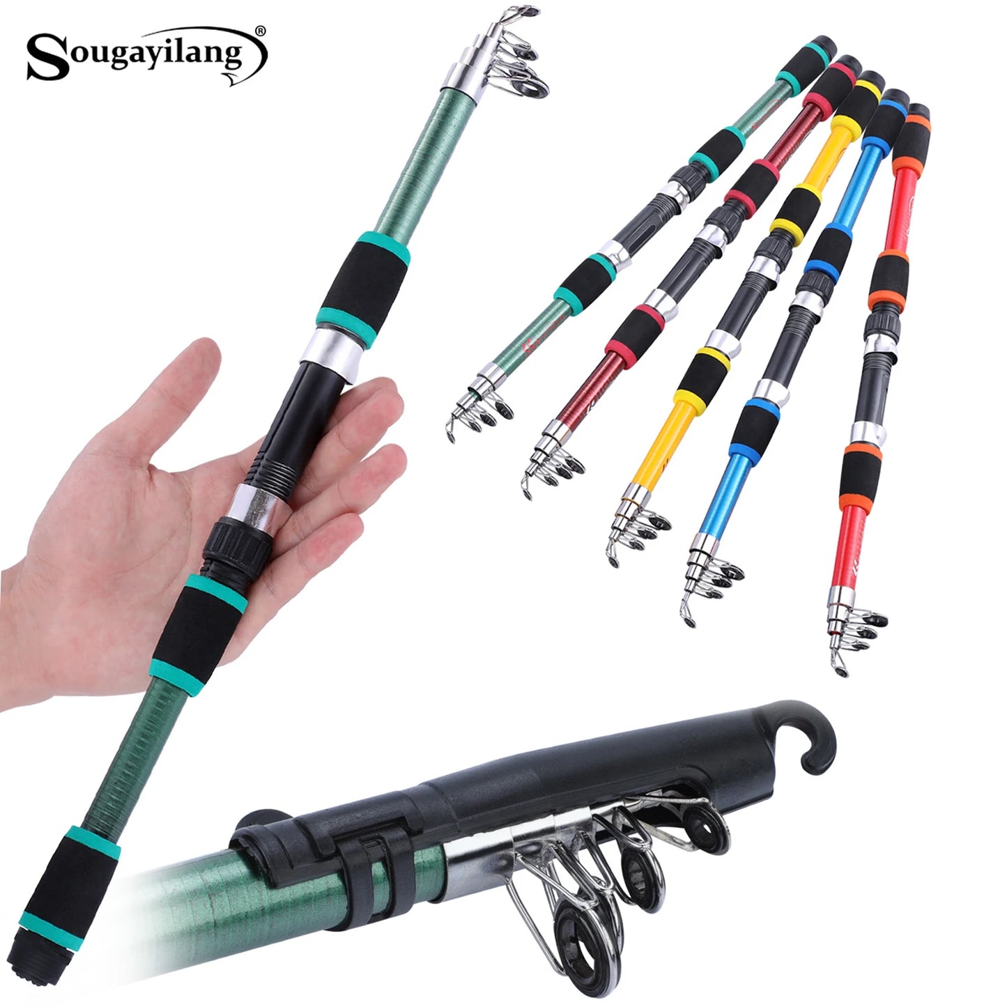 Sougayilang 1.8M Telescopic Fishing Rod - Durable Fiberglass Spinning Rod for Kids & Carp Fishing