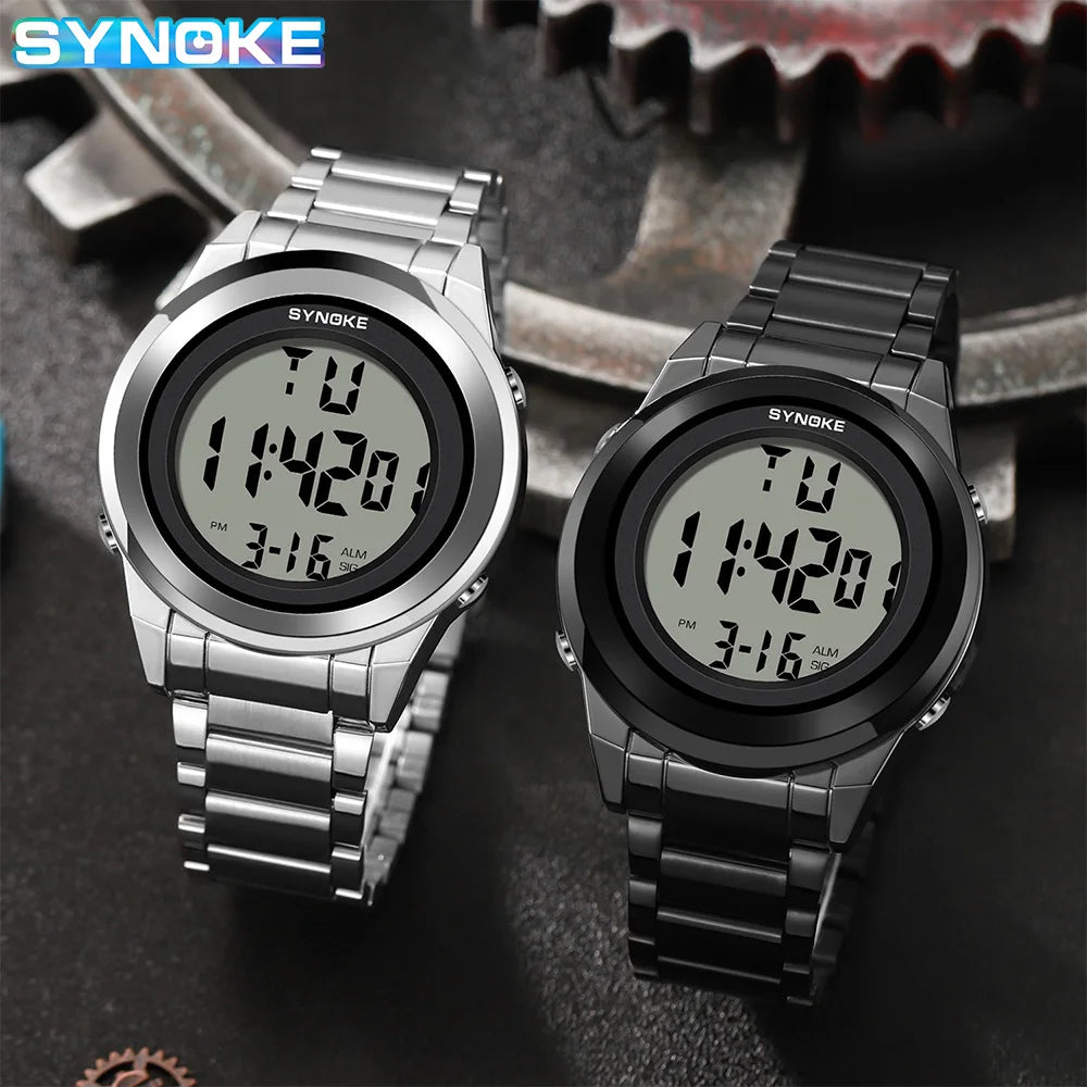 Men's Top Luxury Sports Watch – Stainless Steel Strap, Waterproof Digital Wristwatch with Backlight & Alarm