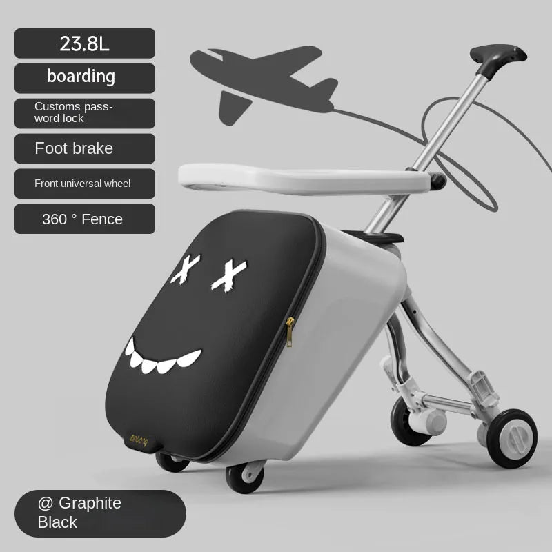 Children's Ride-On Luggage with Brake Wheels – Foldable Trolley Suitcase for Baby, Cabin Carry-On Travel Case