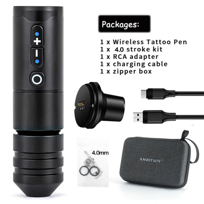 Ambition Ninja Pro Wireless Tattoo Machine – Portable Rotary Pen with 2400mAh Battery & Coreless Motor for Artists