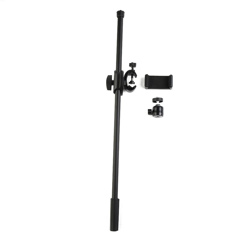 55CM Rotating Microphone Stand - Crossbar Arms with Mic Clip, Phone Holder, Extension Bracket, 3/8 Thread Cross Bar