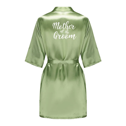Plus Size Satin Silk Robe for Women - Wedding Bride Bridesmaid Bathrobe Sleepwear in Sage Green