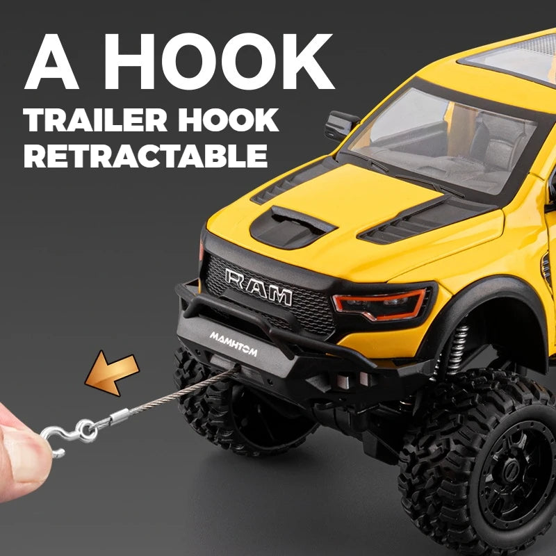 1:24 Dodge Mammoth RAM 1000 TRX 6x6 Diecast Model Car – Metal Alloy Toy with Lights for Kids & Collectors Gift