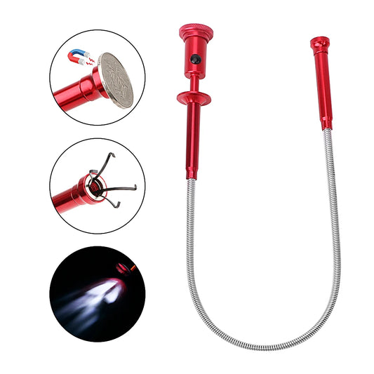 DIYWORK Flexible Magnetic Pickup Tool – 4-Claw LED Sewer Cleaner with Long Spring Grip