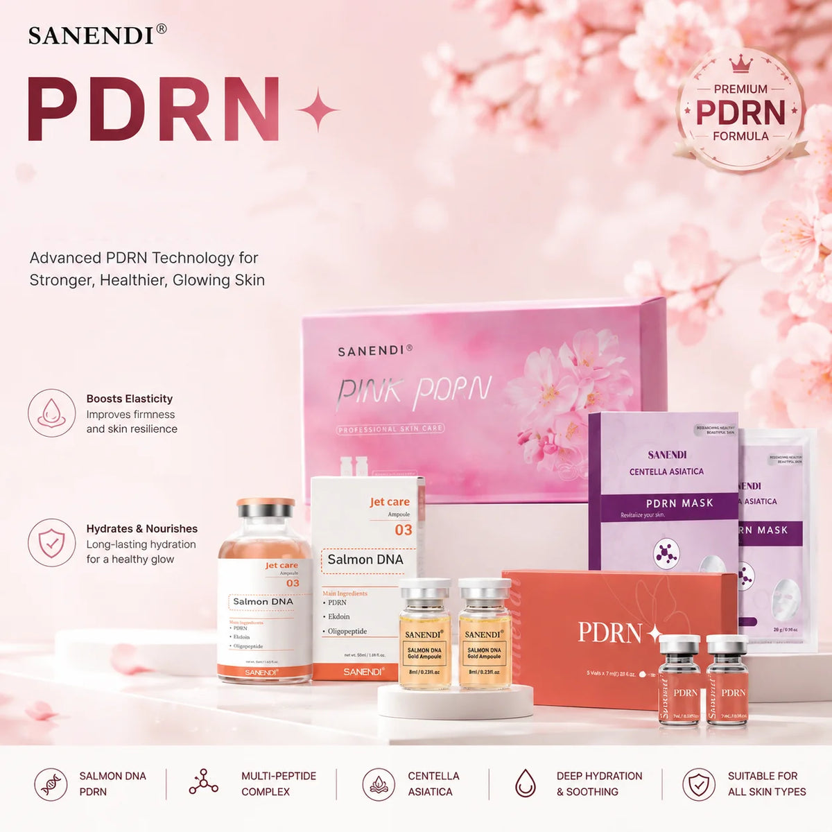 PDRN Salmon DNA Facial Serum - Skin Booster Ampoule & Beauty Salon Care Kit for Glowing Skin