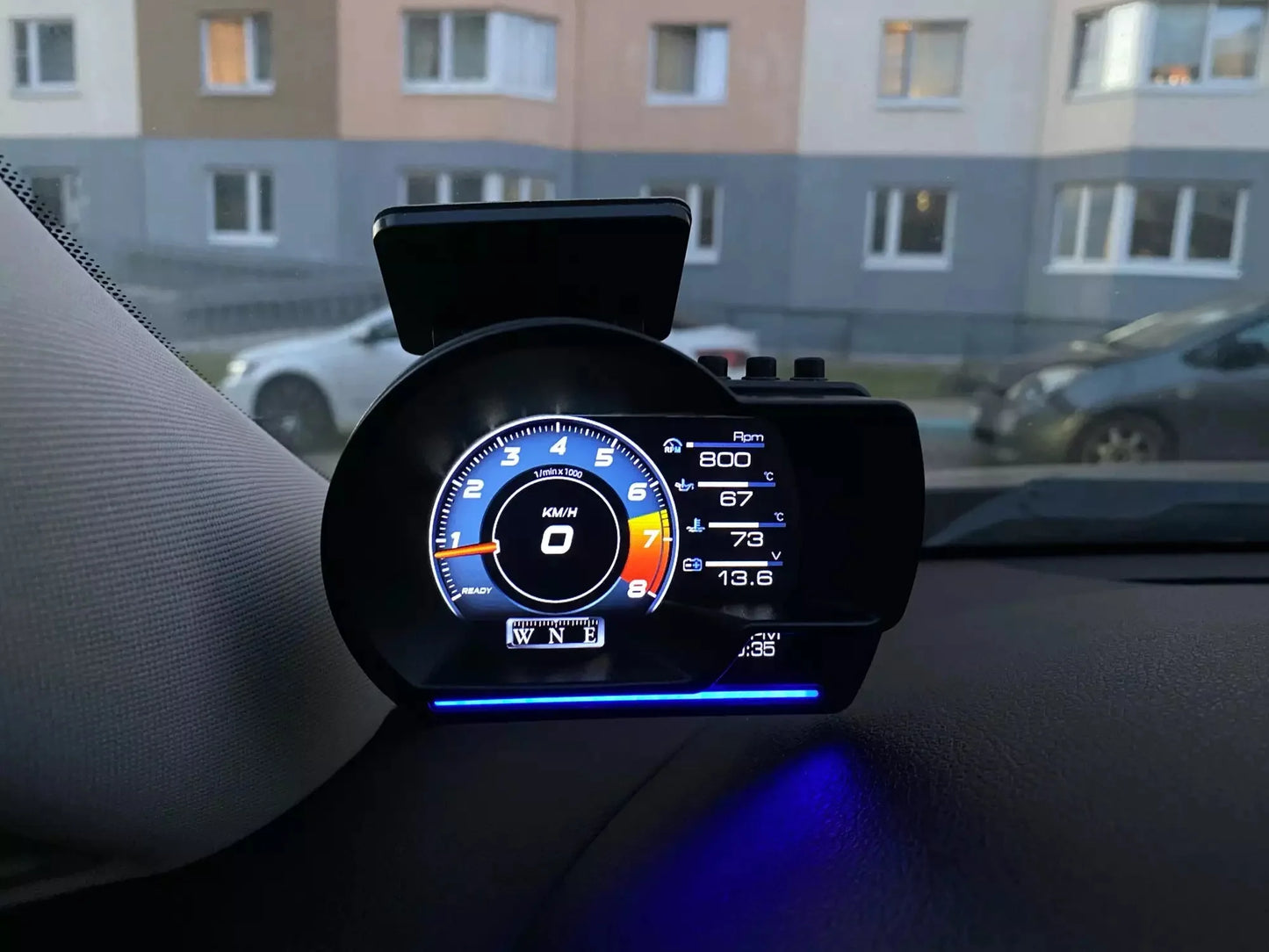 A501 Car Head-Up Display — OBD2 Smart HUD with Turbo Gauge, Digital Odometer, Security Alarm, Water & Oil Temp, RPM Auto Meter