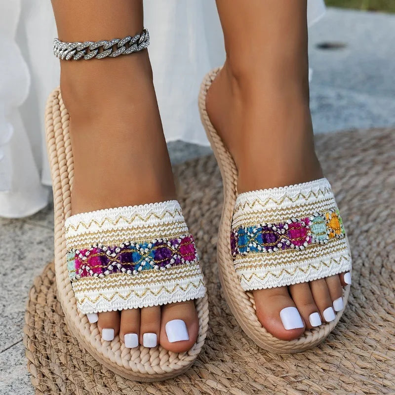 Women’s Bohemian Sandals - Flat Tassel Beach Slippers & Casual Slides
