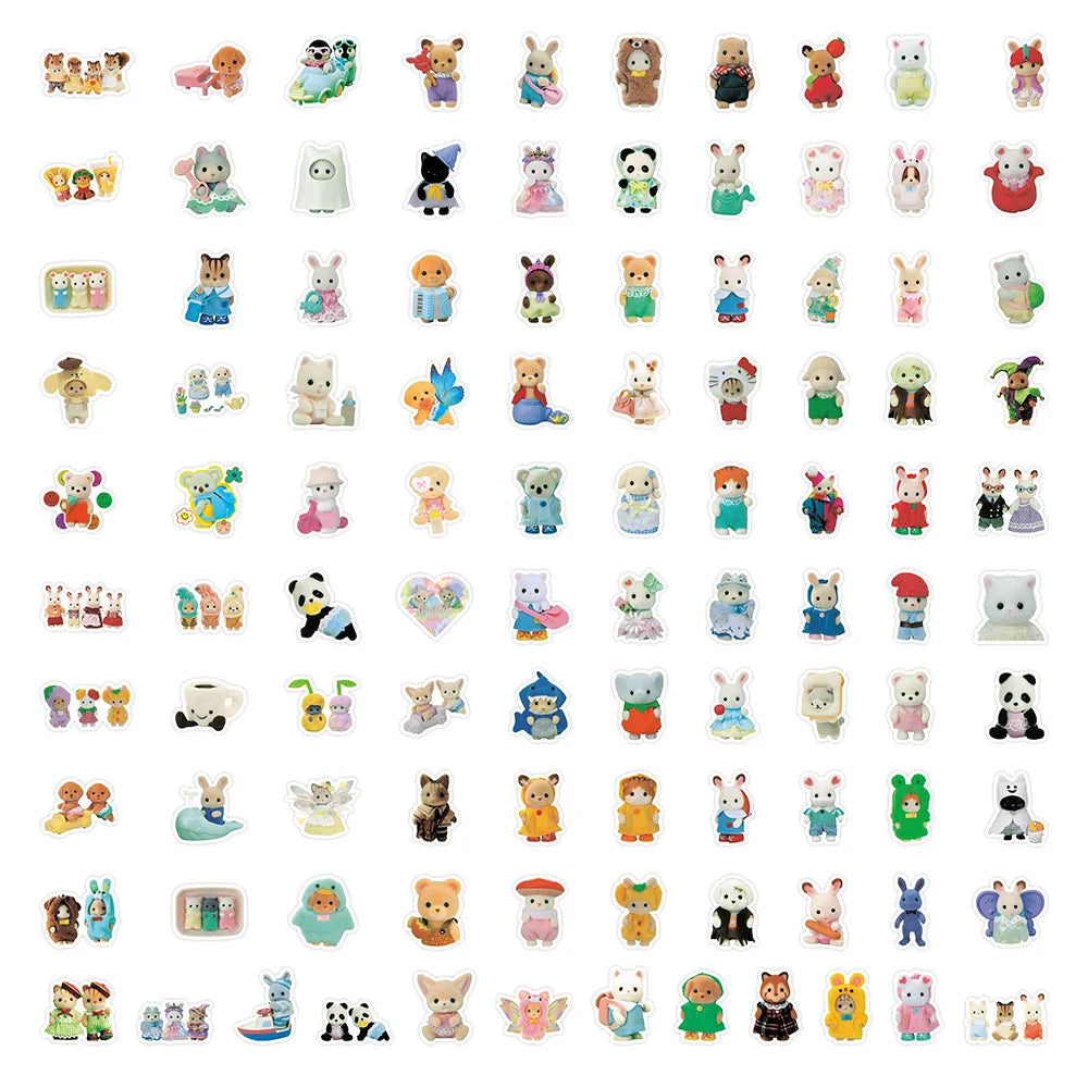 100/200pcs Calico Critters Stickers — Waterproof Cartoon Decals for Laptops, Scrapbooks, Skateboards & Kids’ Decor