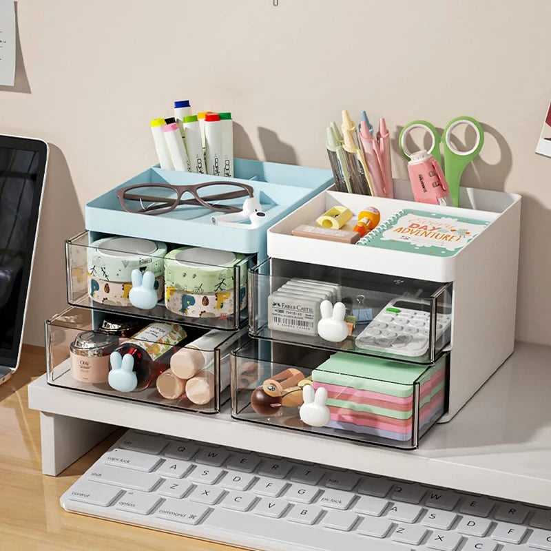 Small Desk Organizer with Drawer - Desktop Storage Box for Makeup, Pens, Business Cards, Phone & Stationery