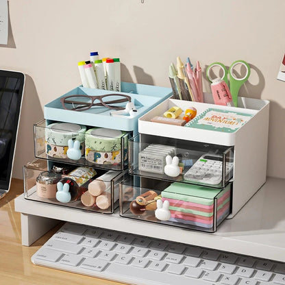 Small Desk Organizer with Drawer - Desktop Storage Box for Makeup, Pens, Business Cards, Phone & Stationery