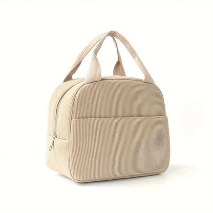 Reusable Thermal Insulated Bento Bag – Embroidered Corduroy Portable Lunch Bag for Kids, School, Travel, and Work Trips