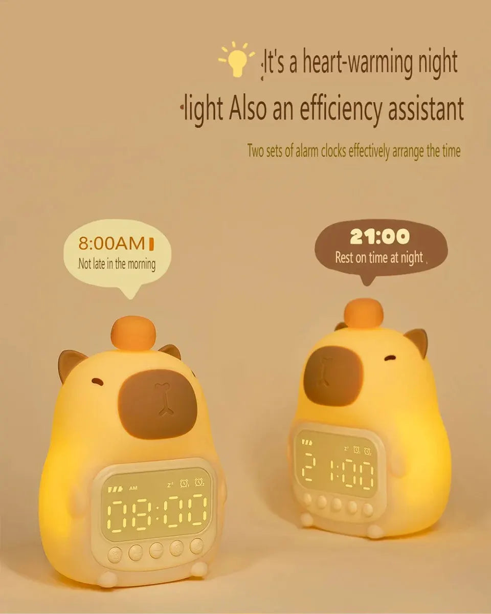 Capybara LED Digital Alarm Clock - Rechargeable Bedside Lamp with Timer, Dimmable Light & USB Charging, Kids Gift