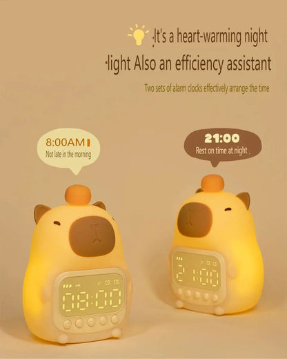Capybara LED Digital Alarm Clock - Rechargeable Bedside Lamp with Timer, Dimmable Light & USB Charging, Kids Gift
